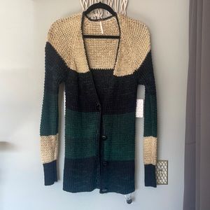 Free People Button Up Stripe Cardigan